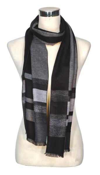 Scarf Shawl 100% Silk Flannel Patchwork Black Grey